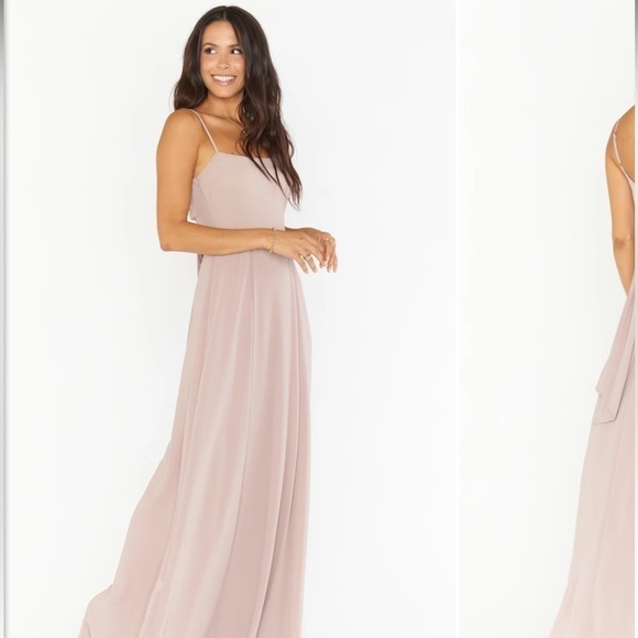 Show Me Your MUMU Lauren Tie Maxi Dress Soft Beige Chiffon Medium - Picture 2 of 8